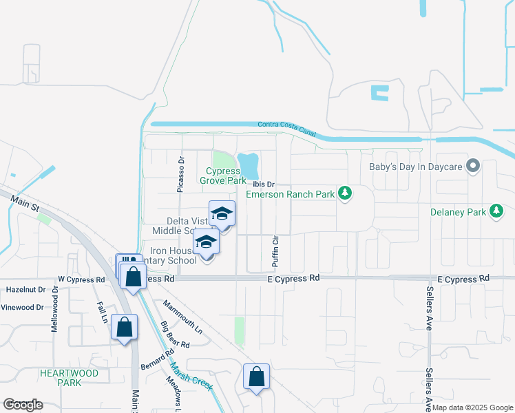 map of restaurants, bars, coffee shops, grocery stores, and more near 4885 Snowy Egret Way in Oakley