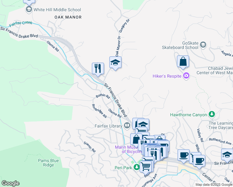 map of restaurants, bars, coffee shops, grocery stores, and more near 9 Crescent Circle in Fairfax