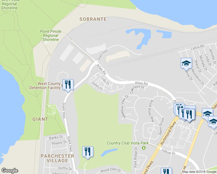 map of restaurants, bars, coffee shops, grocery stores, and more near 5412 Stony Court in San Pablo
