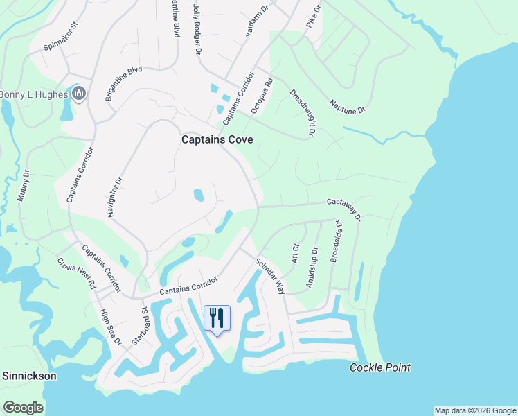 map of restaurants, bars, coffee shops, grocery stores, and more near 3055 Captains Corridor in Greenbackville