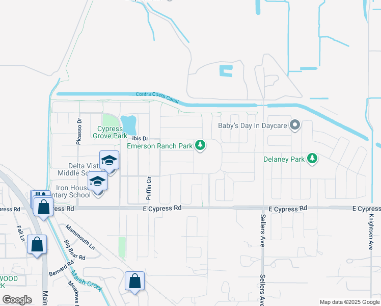 map of restaurants, bars, coffee shops, grocery stores, and more near 347 Hansford Way in Oakley
