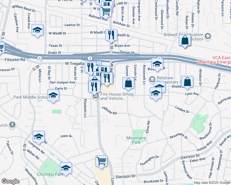 map of restaurants, bars, coffee shops, grocery stores, and more near 2898 Center Lane in Antioch