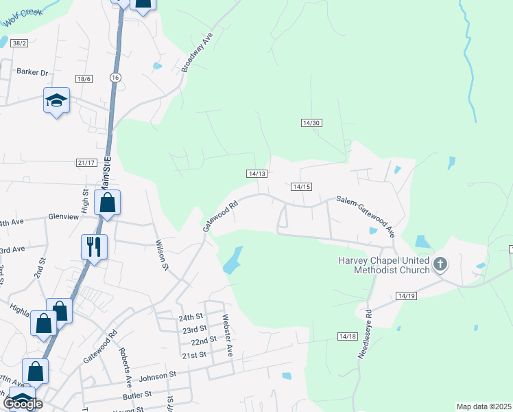 map of restaurants, bars, coffee shops, grocery stores, and more near 1091 Gatewood Road in Fayetteville