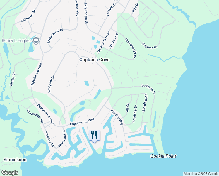 map of restaurants, bars, coffee shops, grocery stores, and more near 3074 Captains Corridor in Greenbackville