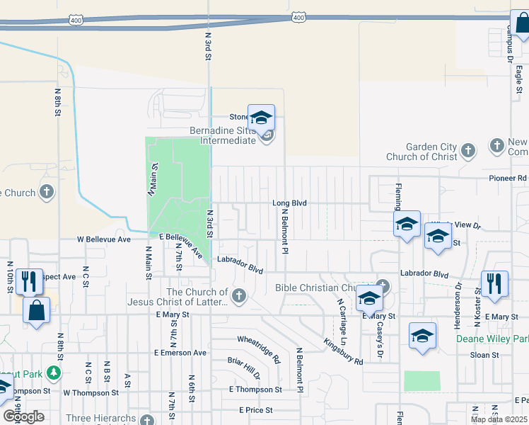 map of restaurants, bars, coffee shops, grocery stores, and more near 2902 Terrace Place in Garden City