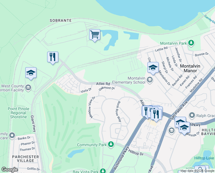 map of restaurants, bars, coffee shops, grocery stores, and more near 5729 Oakmont Drive in Richmond