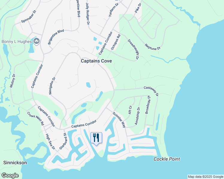 map of restaurants, bars, coffee shops, grocery stores, and more near 3074 Captains Corridor in Greenbackville