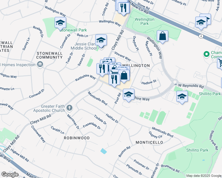 map of restaurants, bars, coffee shops, grocery stores, and more near 3325 Keithshire Way in Lexington