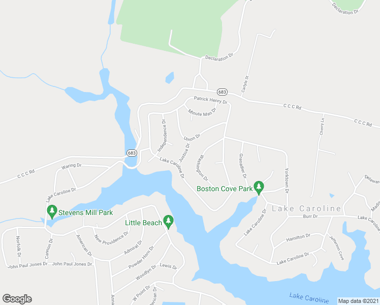 map of restaurants, bars, coffee shops, grocery stores, and more near 108 Justice Drive in Ruther Glen
