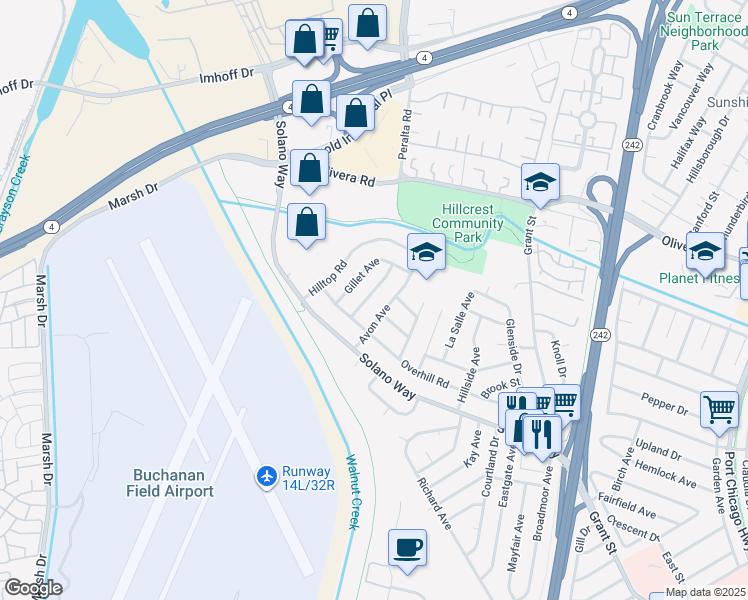 map of restaurants, bars, coffee shops, grocery stores, and more near 2838 Loma Vista Avenue in Concord