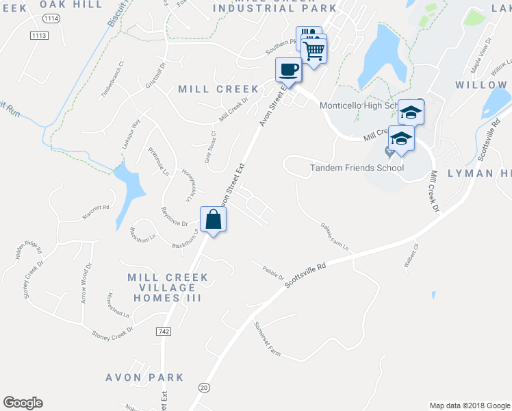 map of restaurants, bars, coffee shops, grocery stores, and more near 1785 Avon Street Extended in Charlottesville