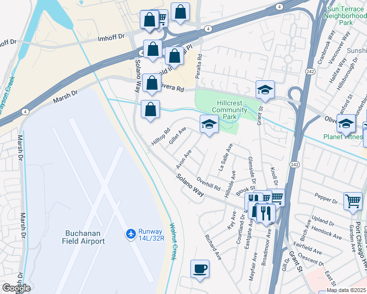 map of restaurants, bars, coffee shops, grocery stores, and more near 2838 Loma Vista Avenue in Concord