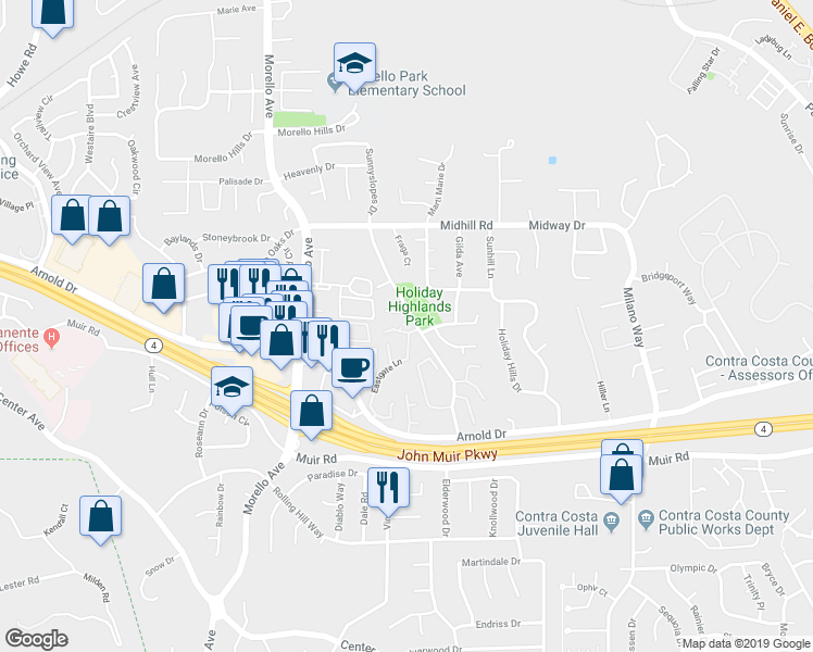 map of restaurants, bars, coffee shops, grocery stores, and more near 648 Fig Tree Lane in Martinez