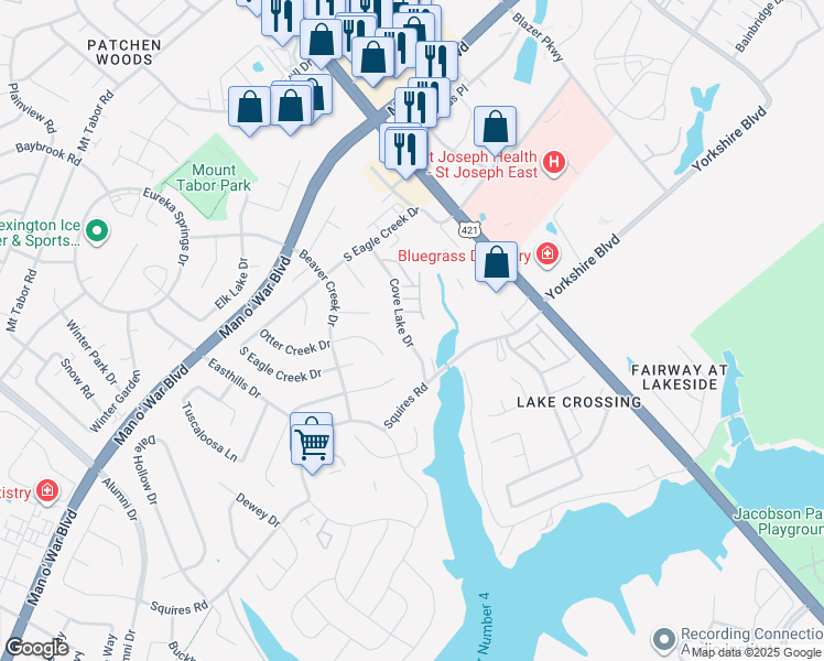 map of restaurants, bars, coffee shops, grocery stores, and more near 3353 Cove Lake Drive in Lexington