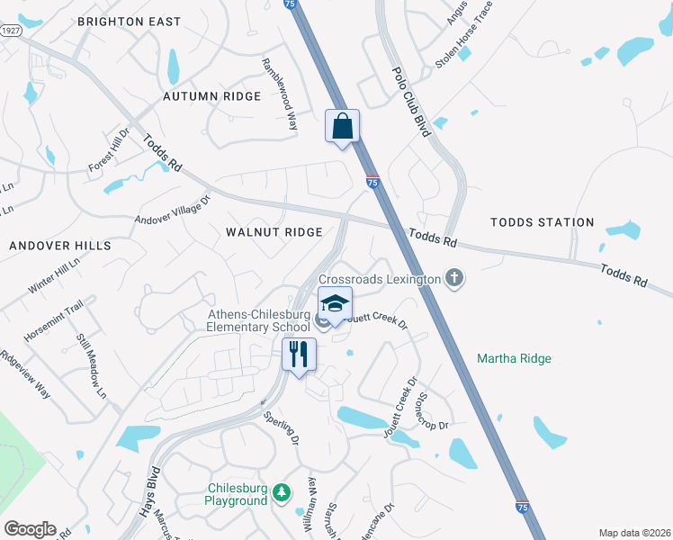 map of restaurants, bars, coffee shops, grocery stores, and more near 4157 Boone Creek Road in Lexington