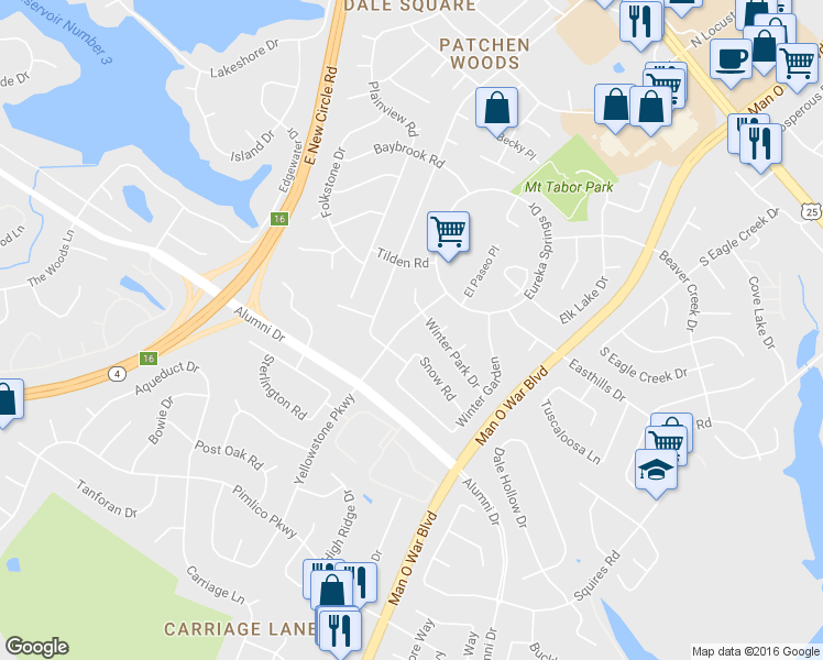 map of restaurants, bars, coffee shops, grocery stores, and more near 2821 Yellowstone Parkway in Lexington