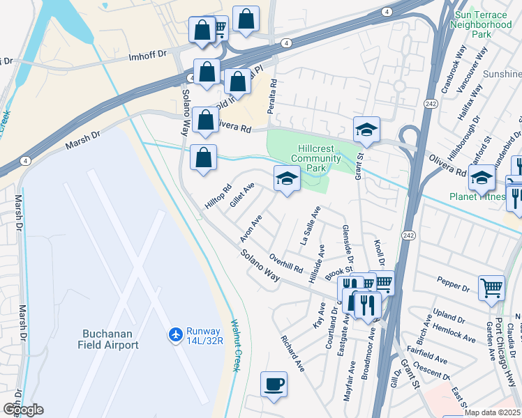 map of restaurants, bars, coffee shops, grocery stores, and more near 2847 Avon Avenue in Concord
