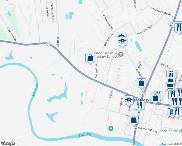 map of restaurants, bars, coffee shops, grocery stores, and more near 952 Patterson Lane in Shepherdsville