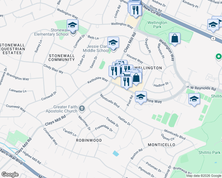 map of restaurants, bars, coffee shops, grocery stores, and more near 3361 Holwyn Road in Lexington