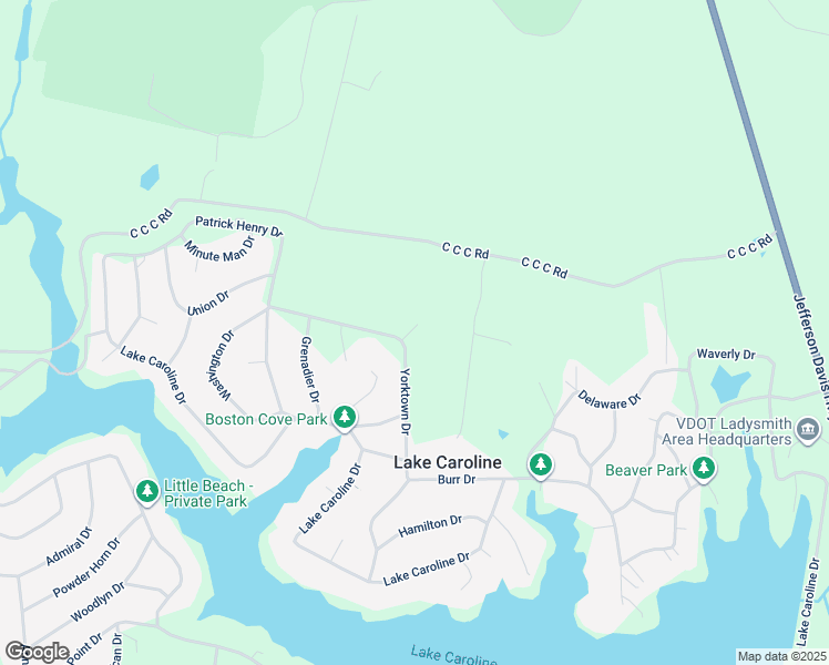 map of restaurants, bars, coffee shops, grocery stores, and more near 166 Yorktown Drive in Ruther Glen
