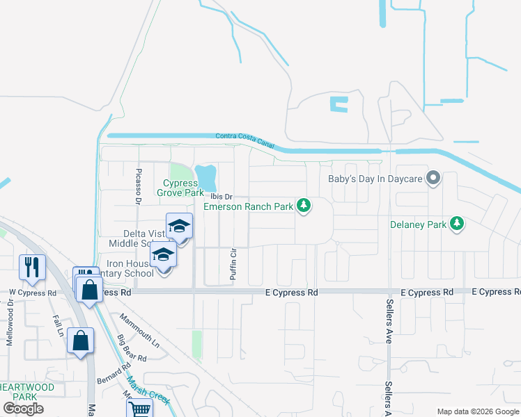 map of restaurants, bars, coffee shops, grocery stores, and more near 208 Littleton Street in Oakley