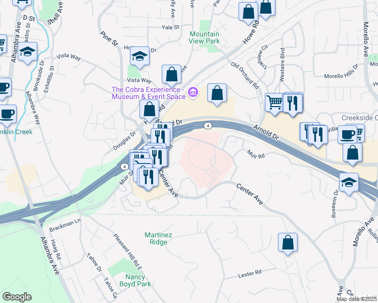 map of restaurants, bars, coffee shops, grocery stores, and more near Saint Marys Street in Martinez