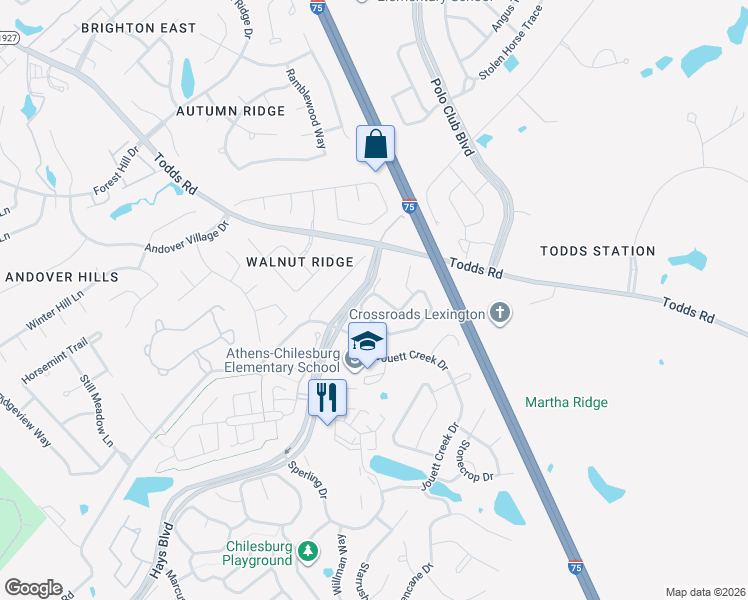 map of restaurants, bars, coffee shops, grocery stores, and more near 4157 Boone Creek Road in Lexington