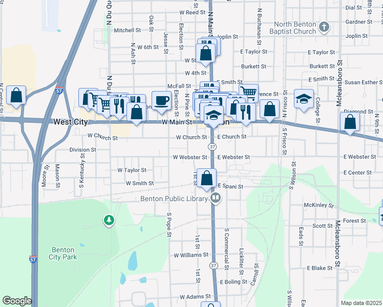 map of restaurants, bars, coffee shops, grocery stores, and more near in Benton