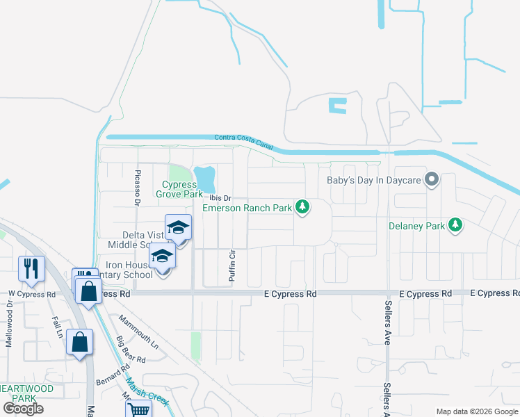 map of restaurants, bars, coffee shops, grocery stores, and more near 208 Littleton Street in Oakley