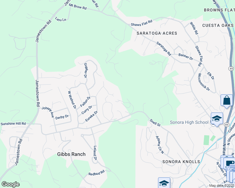 map of restaurants, bars, coffee shops, grocery stores, and more near 20525 Flora Lane in Sonora