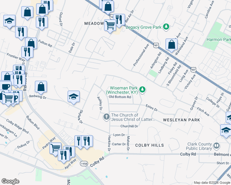 map of restaurants, bars, coffee shops, grocery stores, and more near 30 Stefanie Court in Winchester