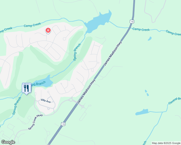 map of restaurants, bars, coffee shops, grocery stores, and more near 30 Acorn Court in Zion Crossroads
