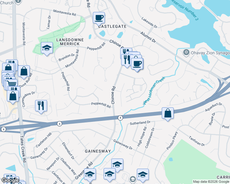 map of restaurants, bars, coffee shops, grocery stores, and more near 3505 Brush Creek Drive in Lexington