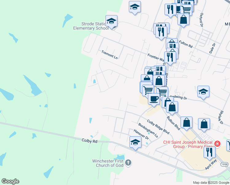 map of restaurants, bars, coffee shops, grocery stores, and more near 511 Mallory Lane in Winchester