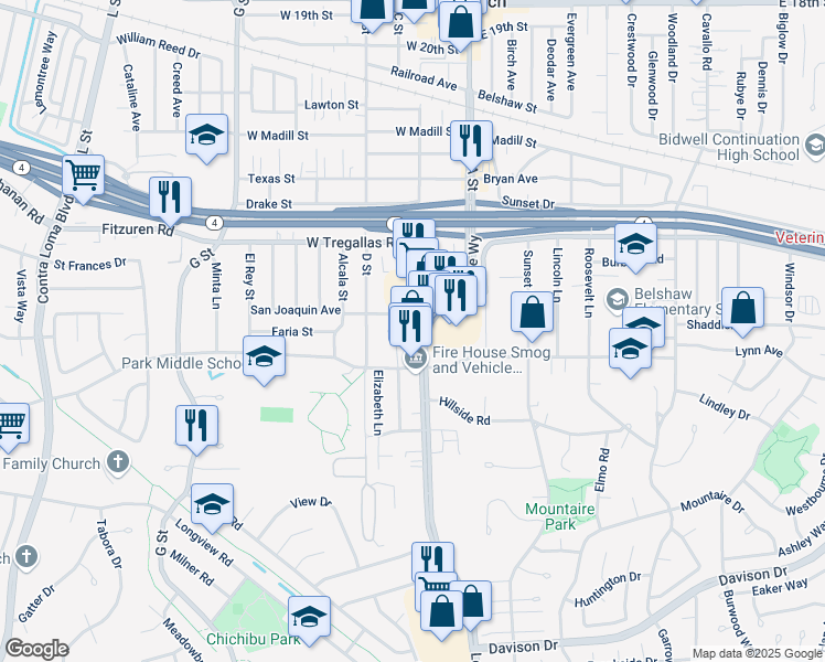 map of restaurants, bars, coffee shops, grocery stores, and more near 2814 Lone Tree Way in Antioch