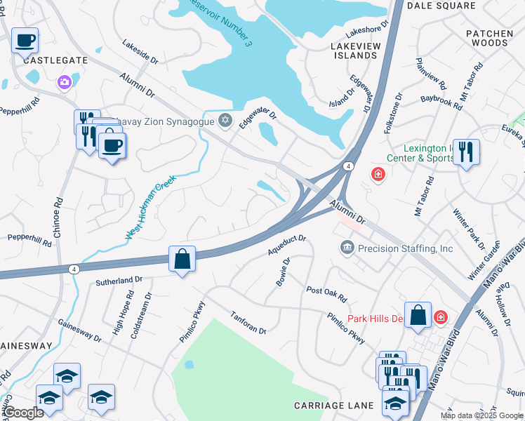 map of restaurants, bars, coffee shops, grocery stores, and more near 1109 Taborlake Drive in Lexington