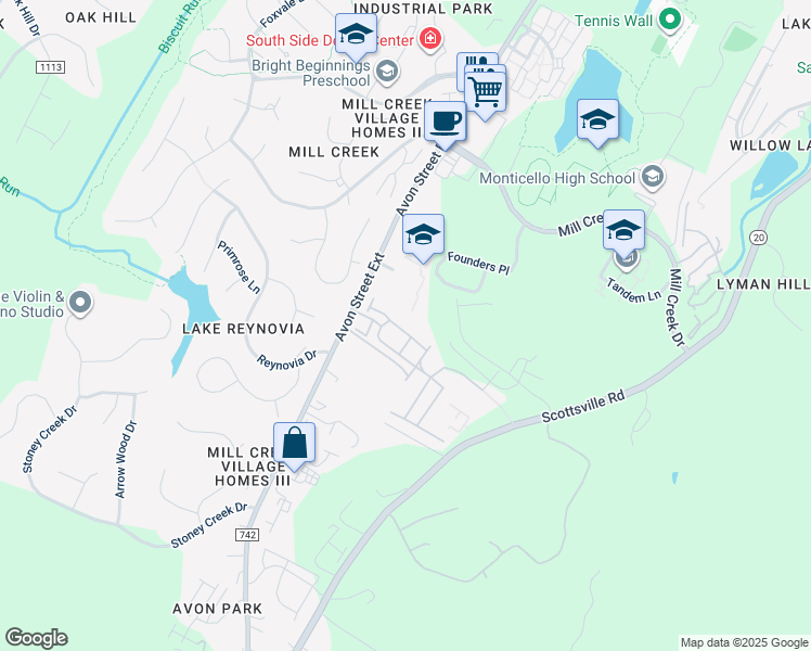 map of restaurants, bars, coffee shops, grocery stores, and more near 2052 Avinity Loop in Charlottesville