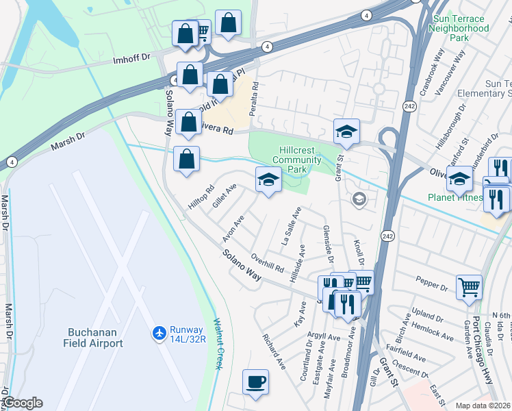 map of restaurants, bars, coffee shops, grocery stores, and more near 2868 Avon Avenue in Concord