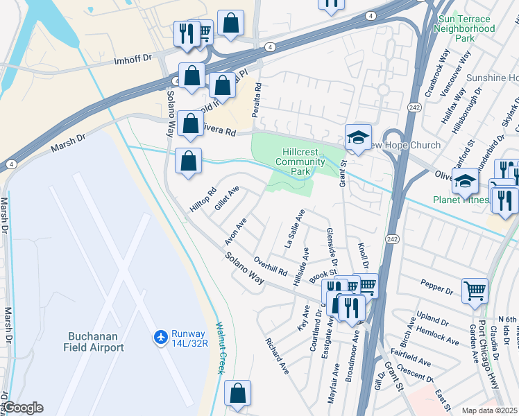 map of restaurants, bars, coffee shops, grocery stores, and more near 2868 Avon Avenue in Concord