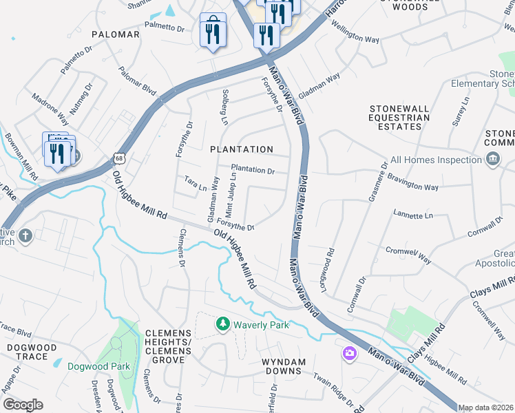 map of restaurants, bars, coffee shops, grocery stores, and more near 1965 Cottonwood Drive in Lexington