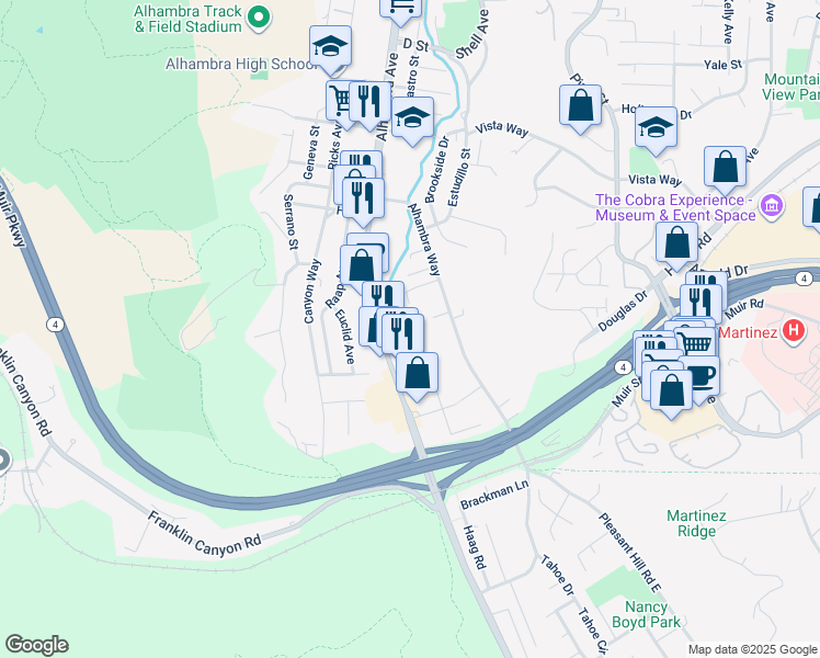 map of restaurants, bars, coffee shops, grocery stores, and more near 3979 Alhambra Avenue in Martinez