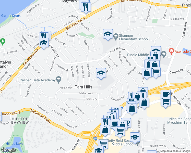map of restaurants, bars, coffee shops, grocery stores, and more near 2359 Galway Road in San Pablo