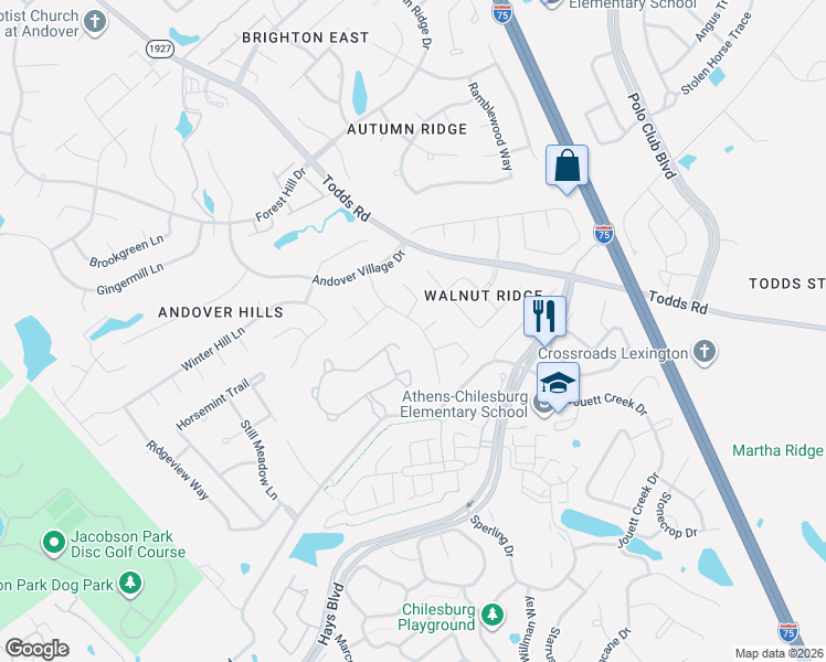 map of restaurants, bars, coffee shops, grocery stores, and more near 3886 Lochmere Lane in Lexington