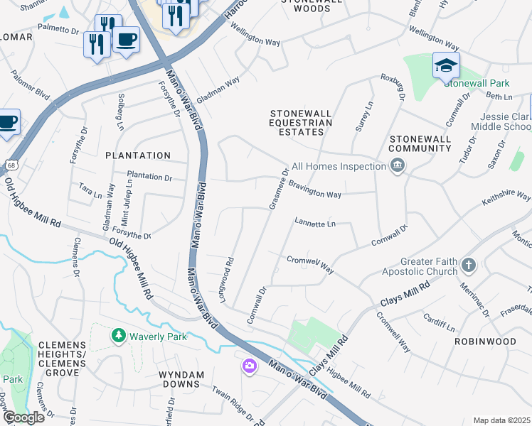 map of restaurants, bars, coffee shops, grocery stores, and more near 3425 Grasmere Drive in Lexington