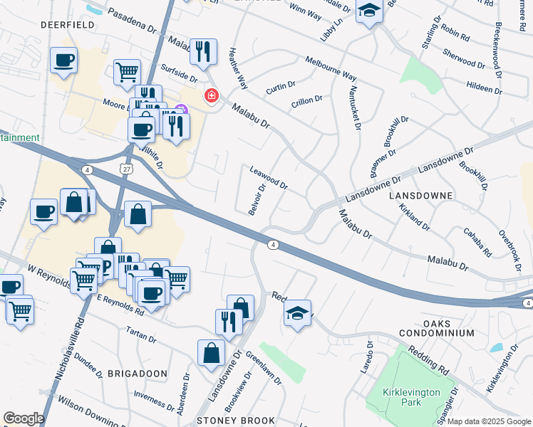 map of restaurants, bars, coffee shops, grocery stores, and more near 3419 Thistleton Drive in Lexington