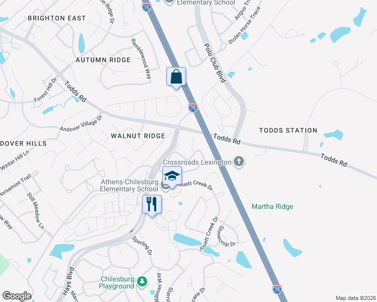 map of restaurants, bars, coffee shops, grocery stores, and more near 1005 Bryce Point in Lexington