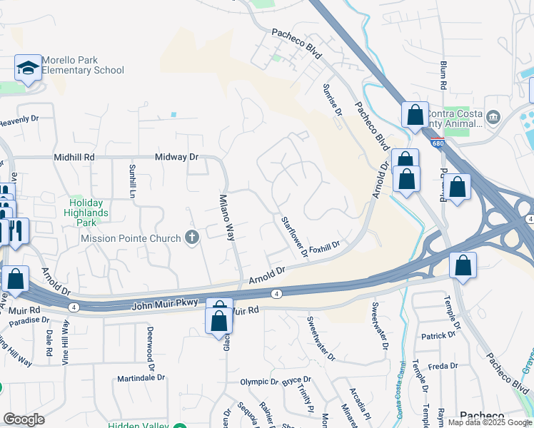 map of restaurants, bars, coffee shops, grocery stores, and more near 2246 Bridgeport Way in Martinez