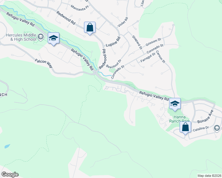 map of restaurants, bars, coffee shops, grocery stores, and more near 136 Crosswind Court in Hercules
