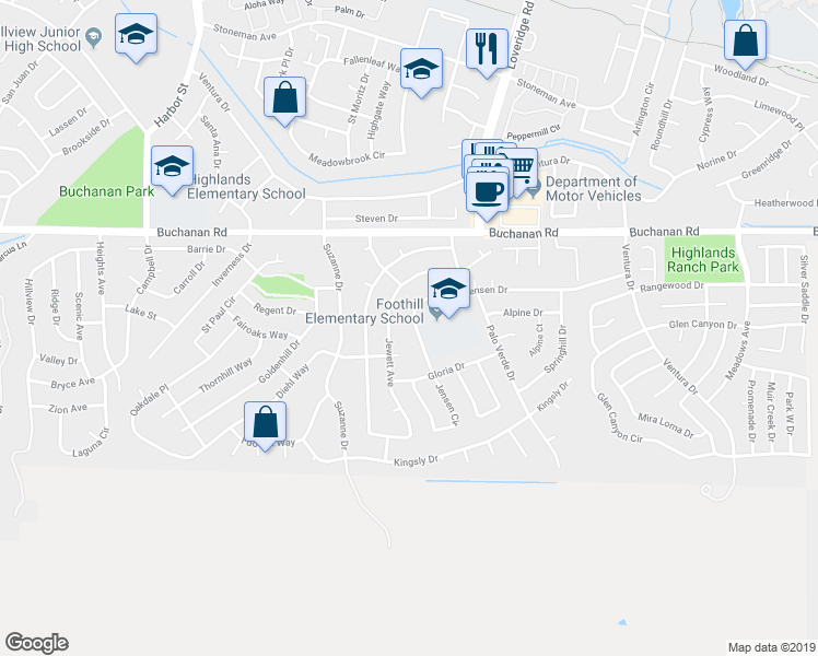 map of restaurants, bars, coffee shops, grocery stores, and more near 1147 Jensen Drive in Pittsburg