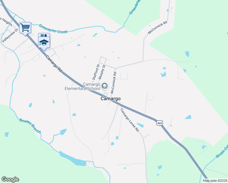 map of restaurants, bars, coffee shops, grocery stores, and more near 2588 McCormick Road in Camargo